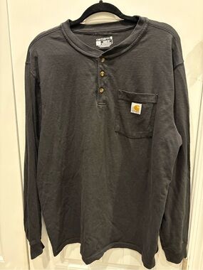 Carhartt Black Long-Sleeve Henley Pocket Shirt with Logo Patch